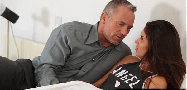  Horny latina teen does not want to go to school but stay in bed with stepdad